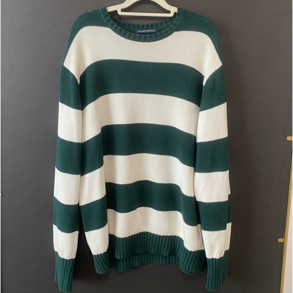 Brandy Melville Green & Cream Striped Sweater